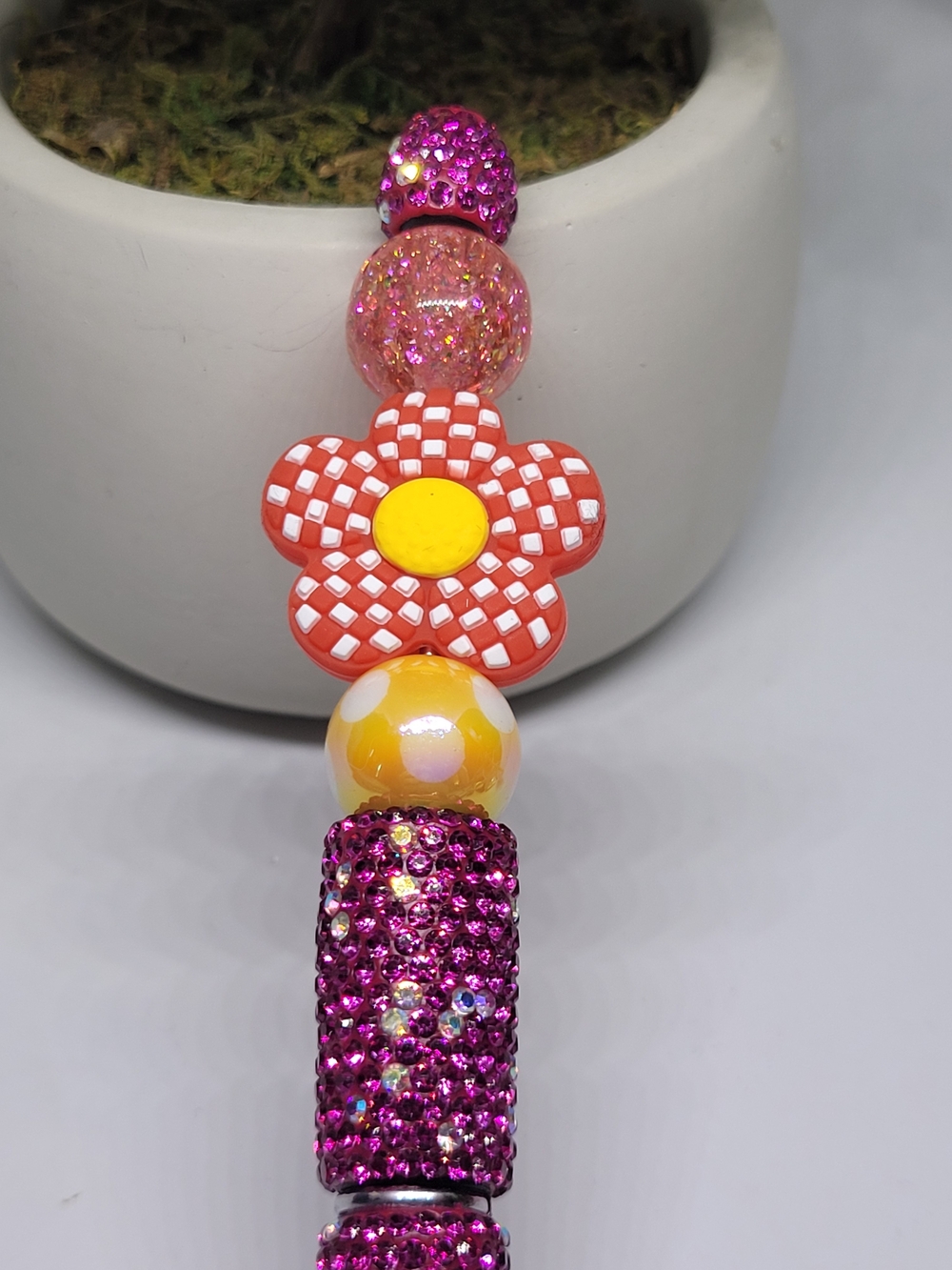 Whimsical Flower Beaded Pen - Pink, Orange, Yellow